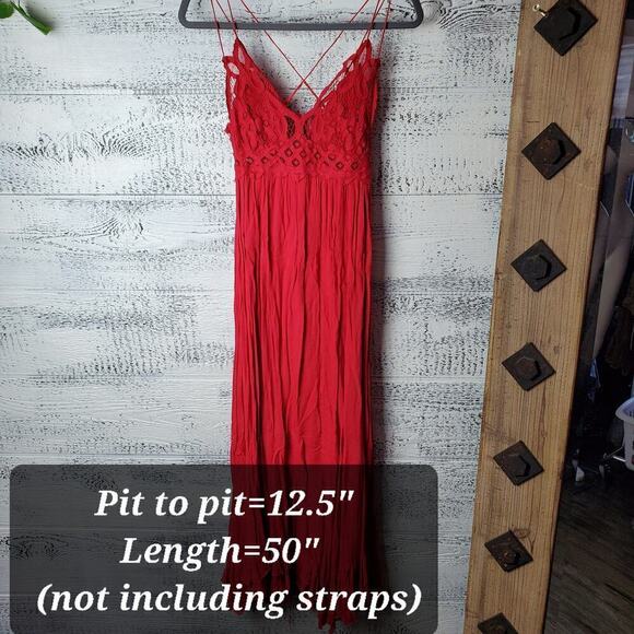 Free people Adella Maxi Bright Red Maxi Crochet Lace Dress Size Small - Picture 14 of 14